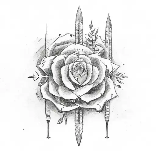 Indian Aiming An Arrow Surrounded By Roses