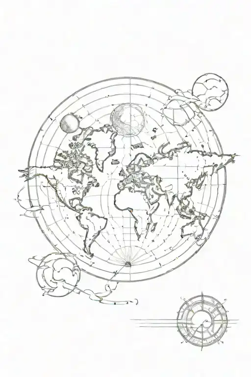World Map With Sun And Moon Phases And Plane