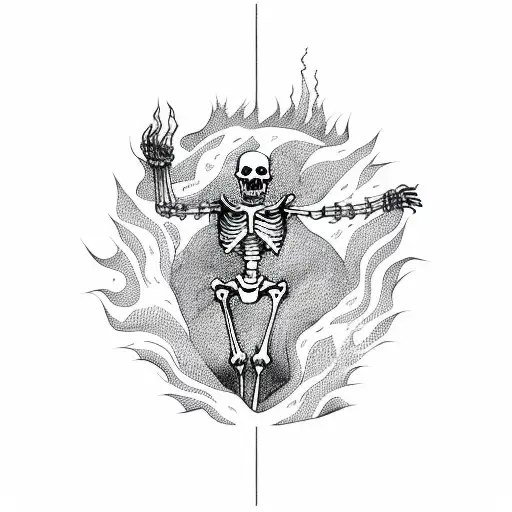 Skeleton Walking Through A River Of Fire