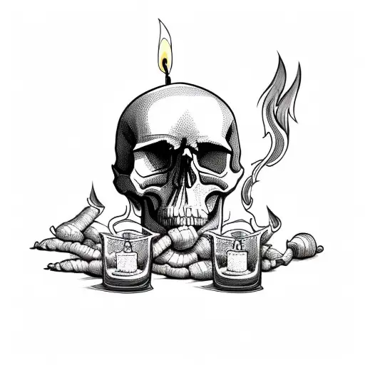 Skull With Candles And Smoke