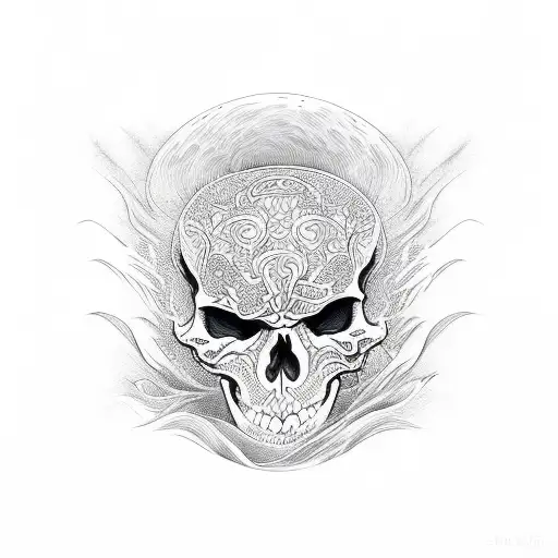 Skeleton Walking Through A River Of Fire