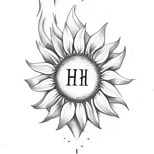 Tattoo Combining The Letters E And H With A Sunflower Image