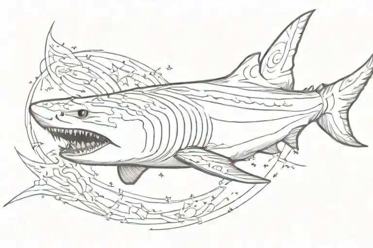 Realistic Tiger Shark With Star Details Representing