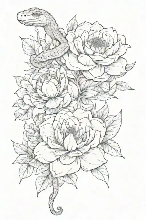 Snake And Dahlia Flower