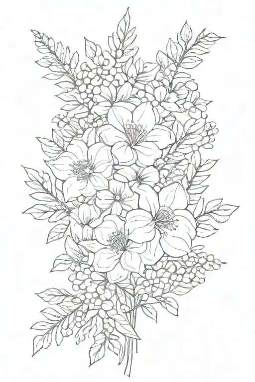 March October And January Birth Flower Bouquet Minimal