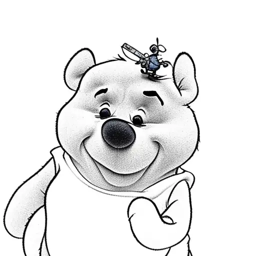 A Minimalist Silhouette Of Winnie The Pooh Sitting On A Blue Rose