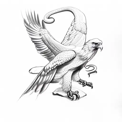 A Sketch Of An Eagle And Snake In A Dynamic Pose