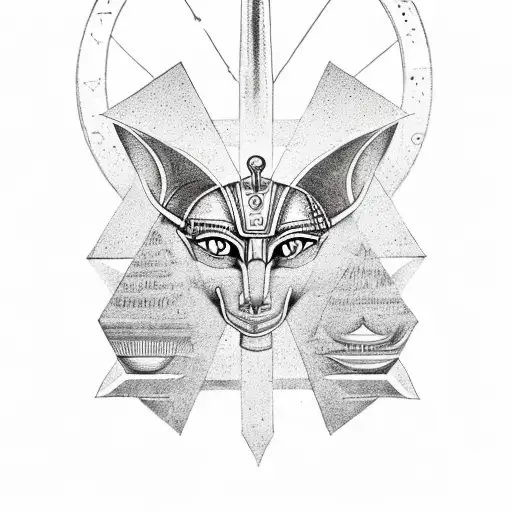 Anubis With Ankh And All-seeing Eye Of Ra Inside Pyramid