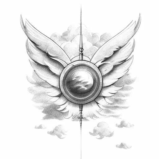 Clouds With Sun Rays And Wings