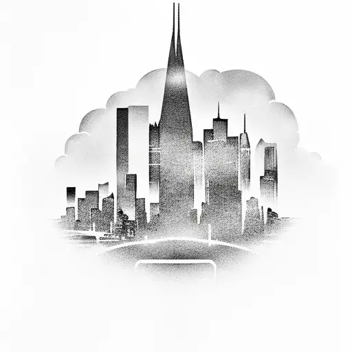 Detroit City Skyline 7Mile Sign Behind It Cloud Filler Light Shining Down On Sign One Little Bird