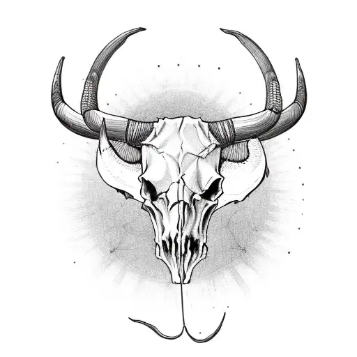 Longhorn Skull With Setting Sun Inside Skull