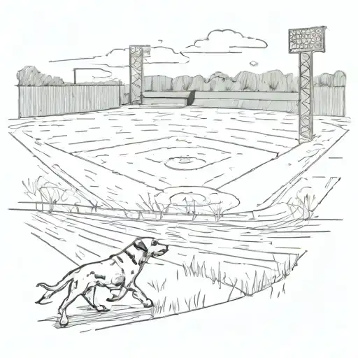 A Sketch Of A Baseball Diamond With A Dog Playfully Running Across The Outfield