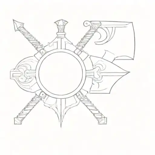 A Shield With A Sword And Two Axes
