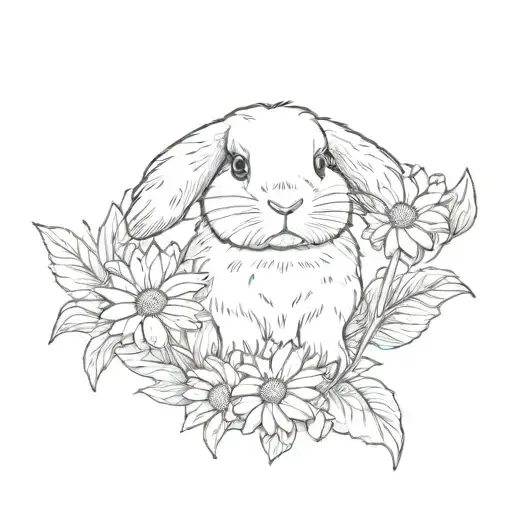 Holland Lop Rabbit Holding Daisy Flower