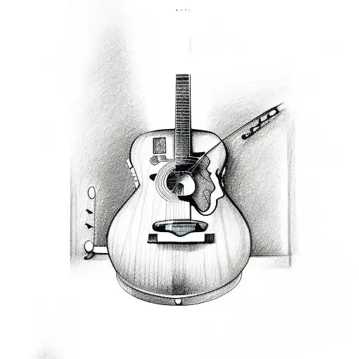 A Sketch Of A Guitar Surrounded By Musical Instruments
