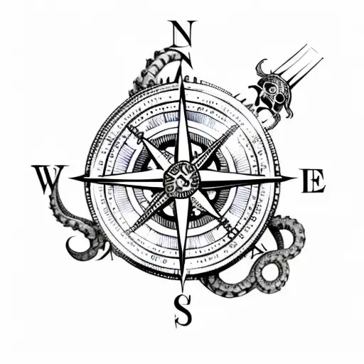 Pirate Compass With A Kraken