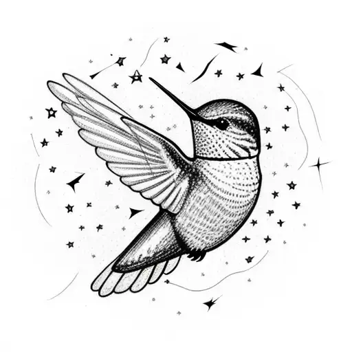 Hummingbird Surrounded By Constellations In Sketch Style