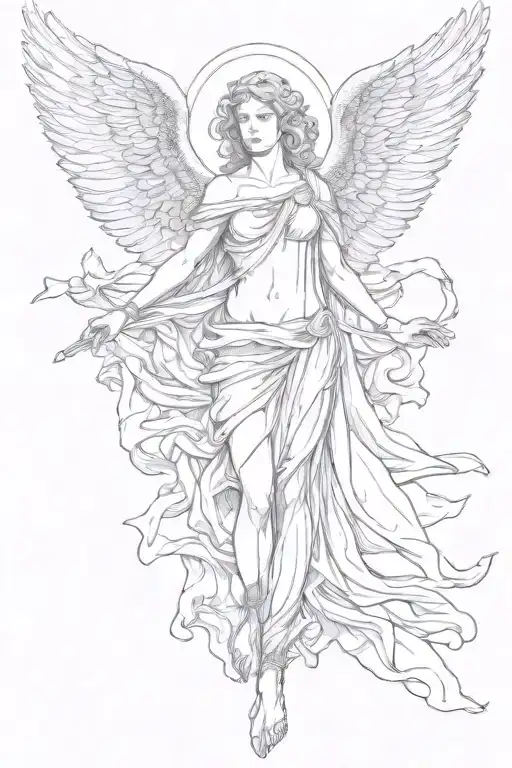 Greek Sculpture Dynamic Angel With Backround Pillers