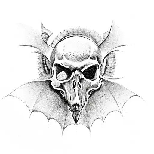 Bats Flying Behind A Skull With Snake Eaten
