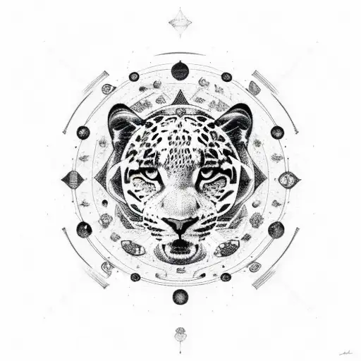 Abstract Representation Of A Jaguar Constellation Surrounded By Celestial Objects