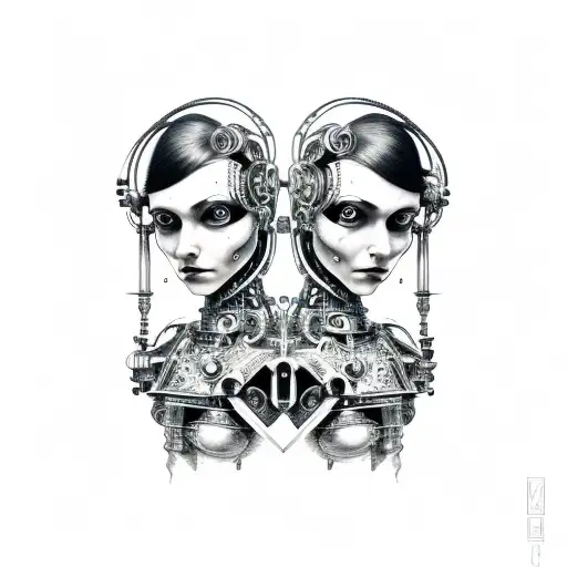 Cyborg Gothic Gemini Sisters Conjoined Hands