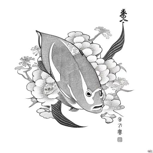 Japanese Coy Fish With Flowers