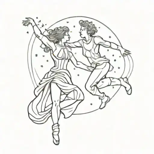 Two People Dancing Silhouette In Space Themed