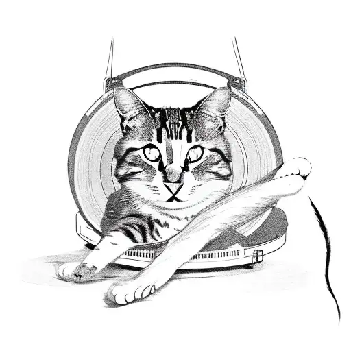 A Cat Sitting On A Pile Of Vintage Vinyl Records