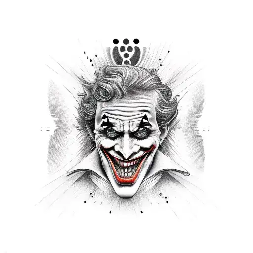 A Dotwork Tattoo Of A Joker's Face With Bible Verses Forming The Contours Of His Features