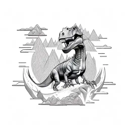 A Hiking-inspired Tattoo Featuring A Dinosaur In A Sketch Style