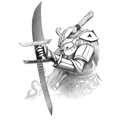 A Warrior Wielding A Katana With Viking Runes Engraved On The Blade