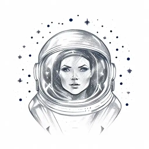 Sketch-style Illustration Of A Female Astronaut Surrounded By Stars