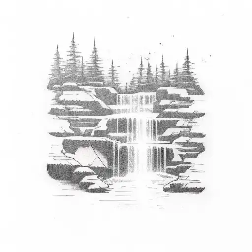 A Tattoo Of A Serene Waterfall Flowing Through A Library