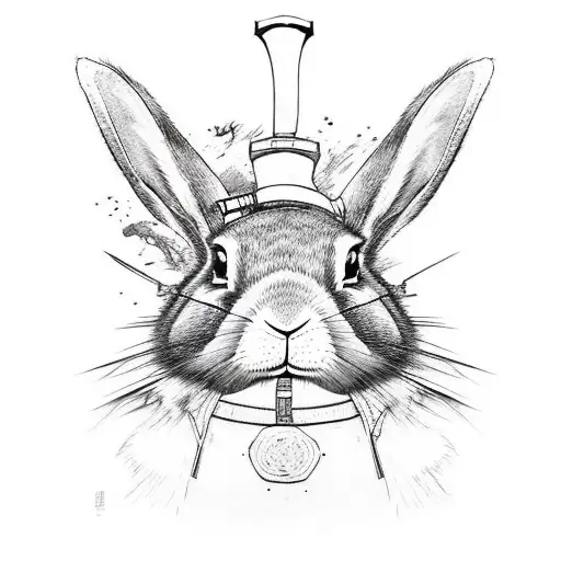 A Rabbit Samurai Wielding A Kitchen Knife