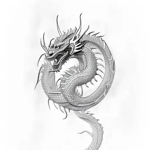 Red Contour Oriental Dragon With Black Ikigai Symbol Forearm