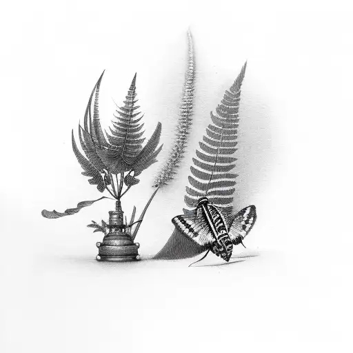 Two Ferns And A Moth At The Base