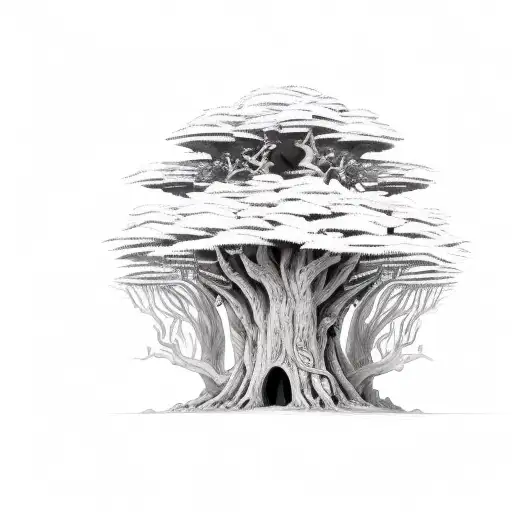 Close Up Of Large Tree With Pair Of Doors At The Base