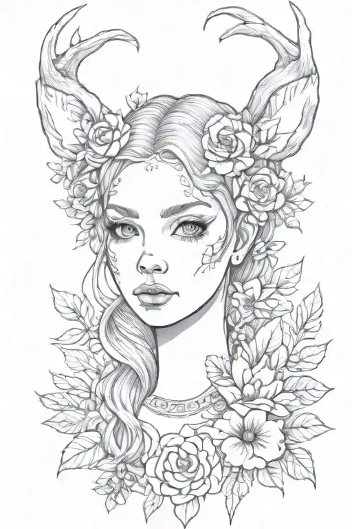 Goth Fawn Girl Floral Lady Head