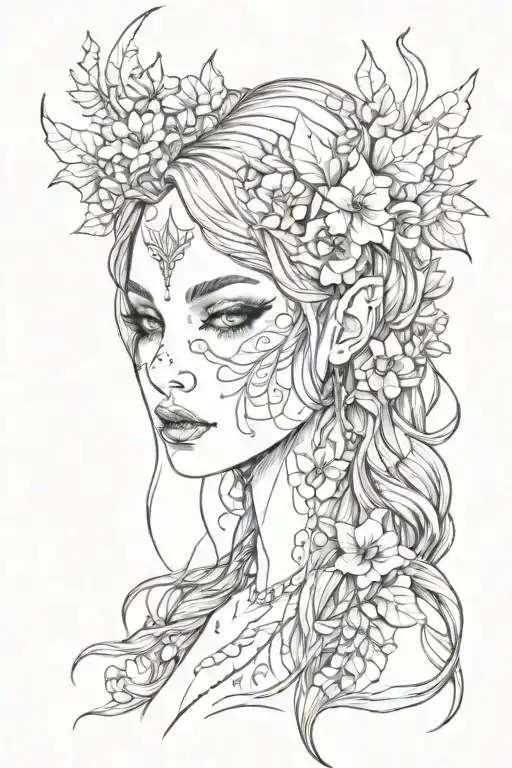 Goth Fawn Girl Floral Lady Head Long Hair