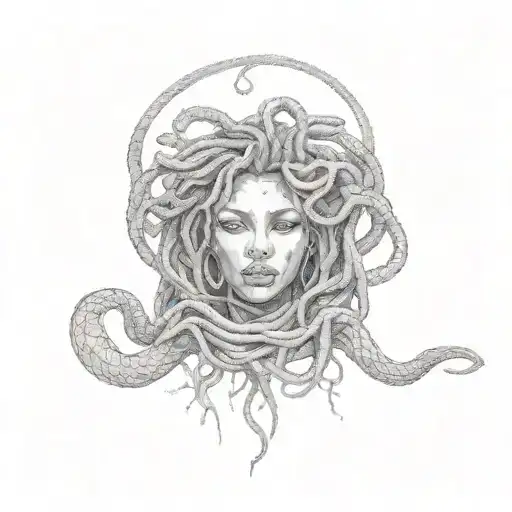 African American Medusa With Intricate Dreadlocks And A Snake Wrapped Around Her