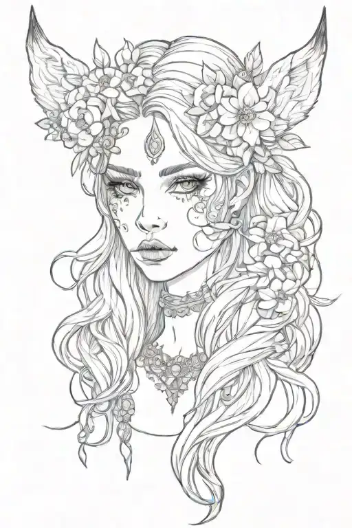 Goth Fawn Girl Floral Lady Head Long Hair Forward Facing