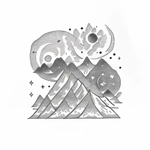 Couple Tattoos Of Mountain Sunny Day And Starry Night Scene