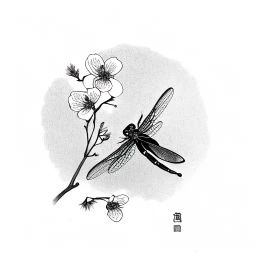 Dragonfly With Cherry Blossom