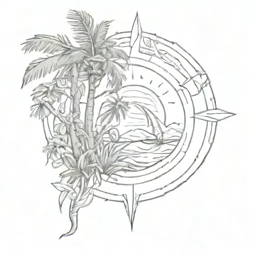 Broken Trident Surrounded By Palm Trees Looking Through Lens