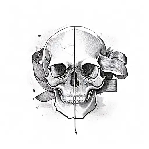 Stoic Skull With Tattered Ribbon