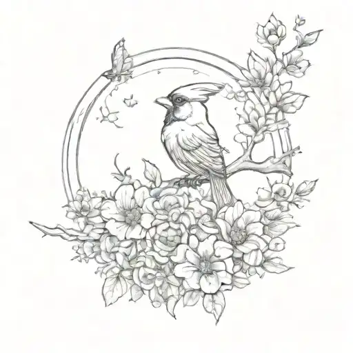 Crescent Moon Made Of Flowers With A Cardinal Pitched On The Bottom