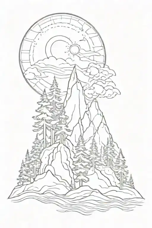 Fine Line Mountain Trees And Sun