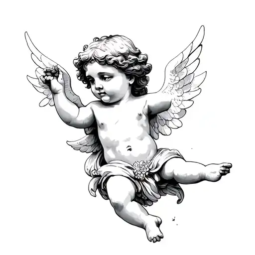 Simple Lined Sketch Of A Cherub
