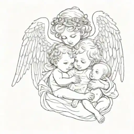 Two Babies And A Angel Holding