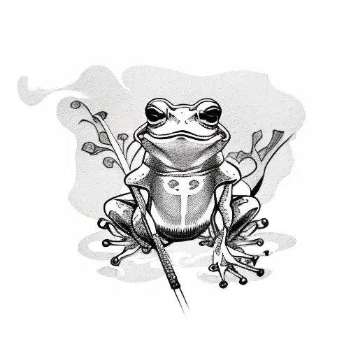 A Sketch-style Tattoo Design Of A Frog Holding A Banner With The Name Maomi